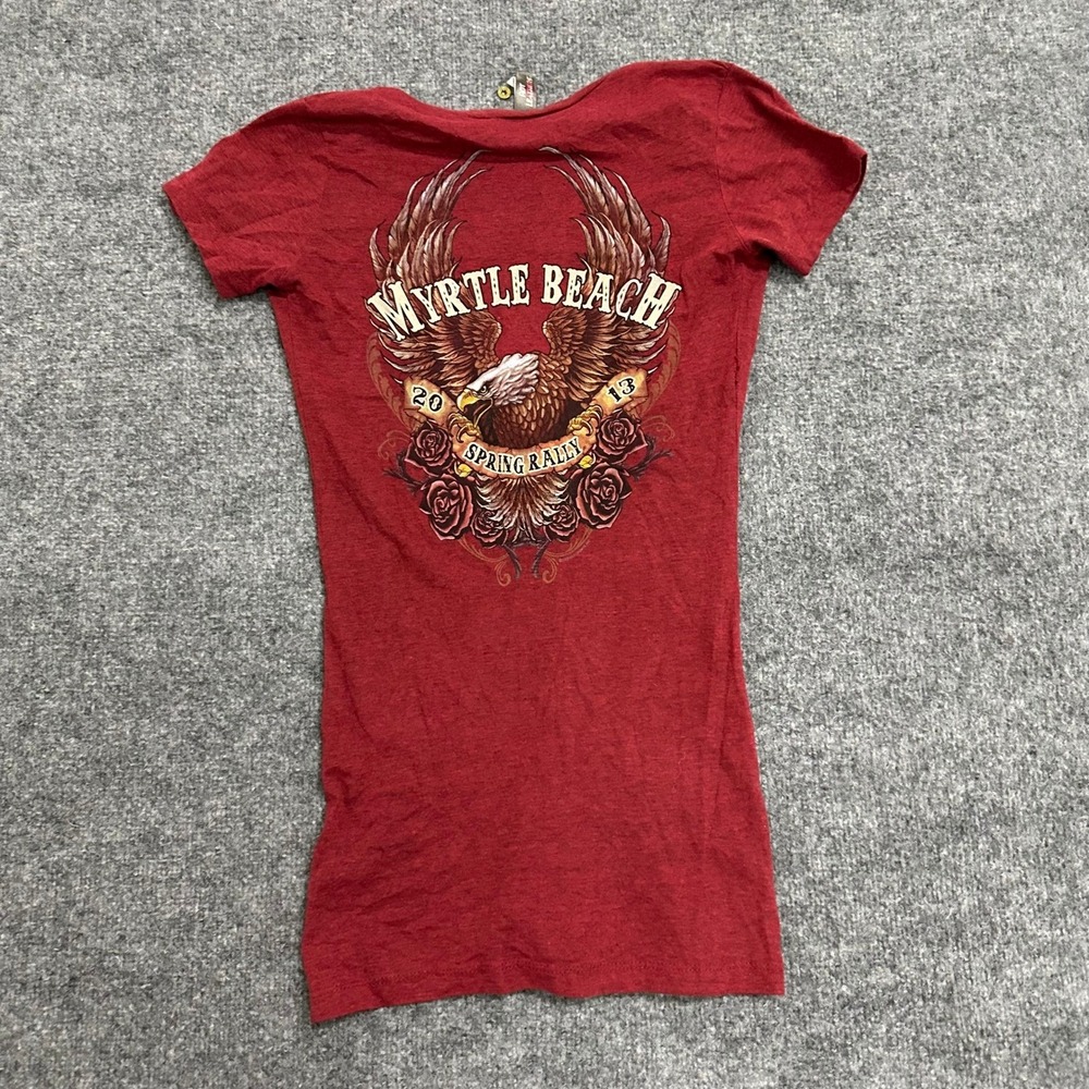 Hot Leathers T-Shirt Womens Size M Red Myrtle Beach Spring Rally 2013 V-Neck